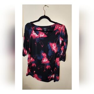 Women's Alfani Abstract Floral Rushed Sleeves and Waist Crew Neck Tunic Size 1XL